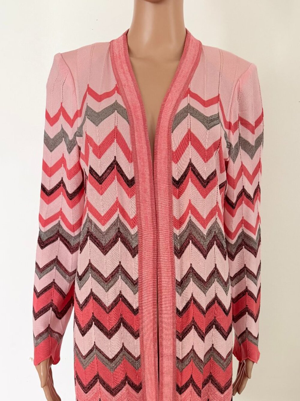 Exclusively Misook Women's Chevron Longer Length Long Sleeve Cardigan Size M